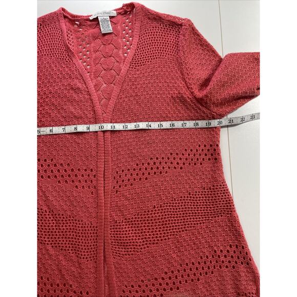 99 Jane Street Long Open Cardigan Sweater, Coral Rose, Crocheted size Large - Picture 7 of 16